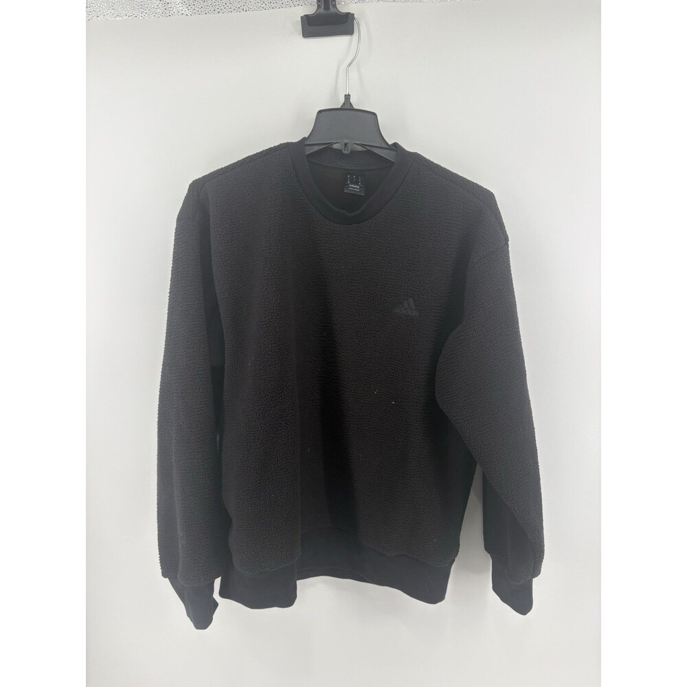 adidas Men's Coze Pullover Sherpa Crewneck Sweater Black Solid Size Large